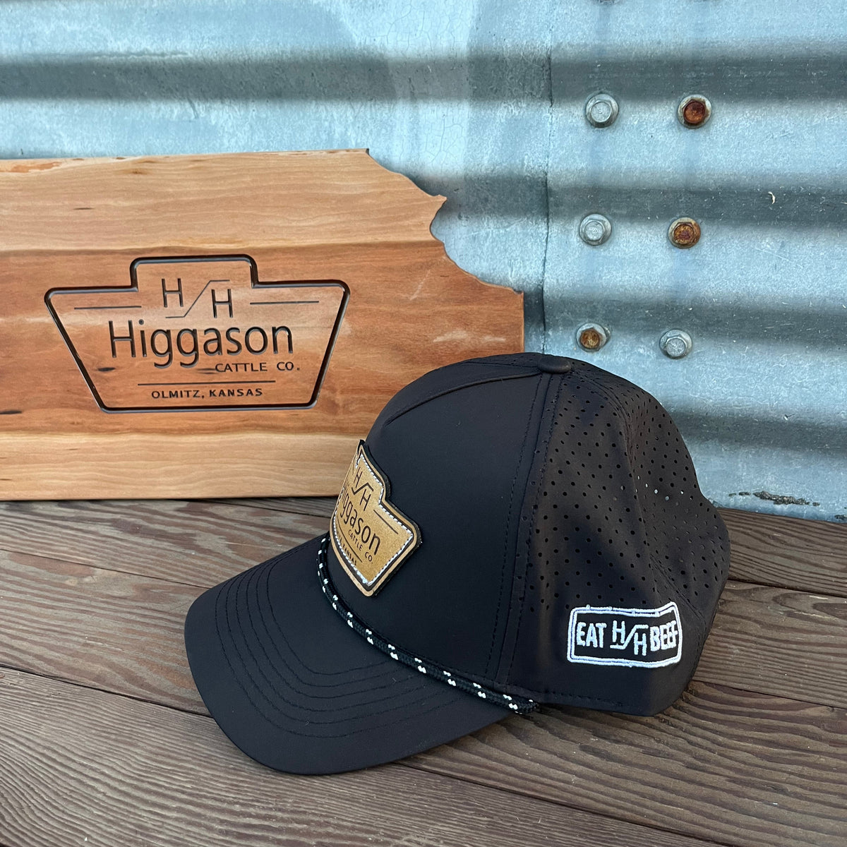 HCC Black Leather Patch Brand Rope Hat