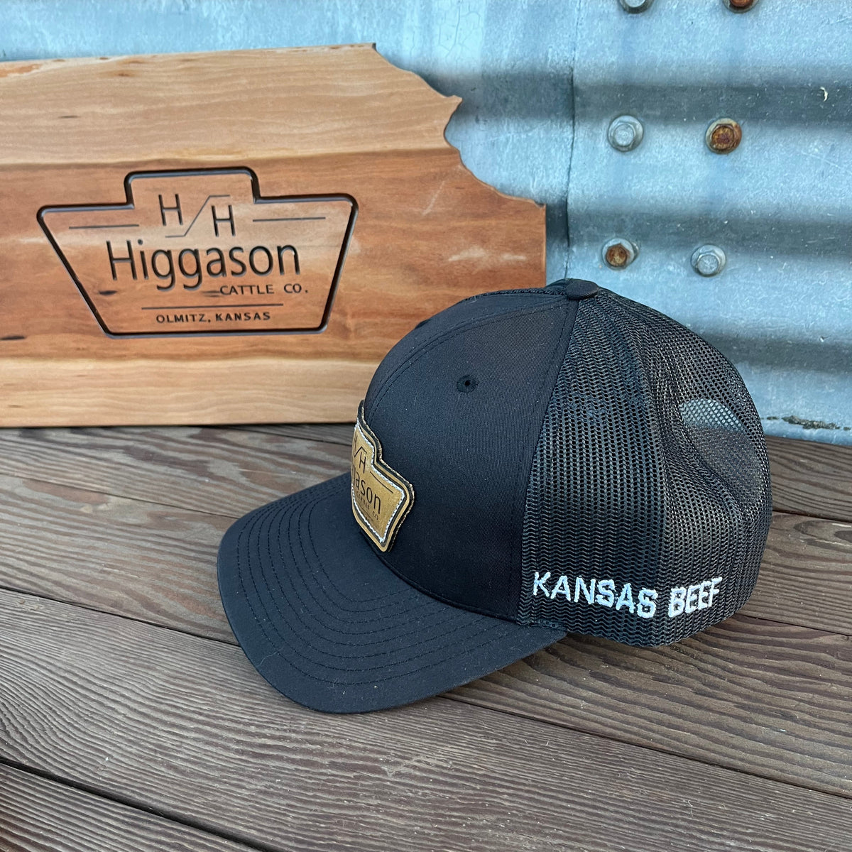 HCC All Black Leather Patch Brand Hat