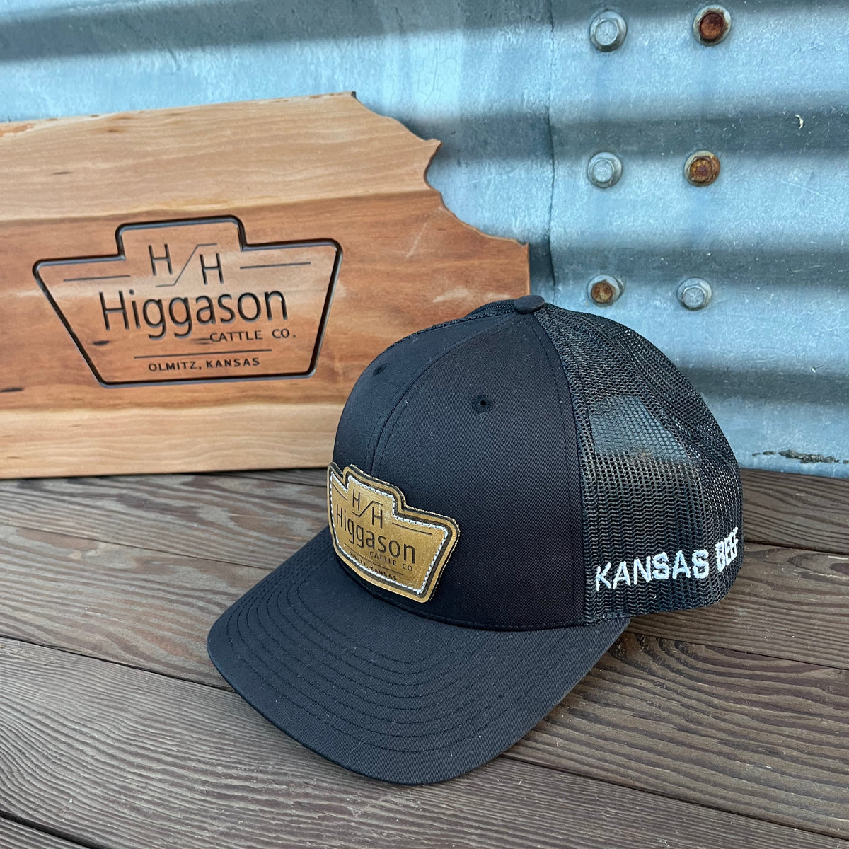 HCC All Black Leather Patch Brand Hat